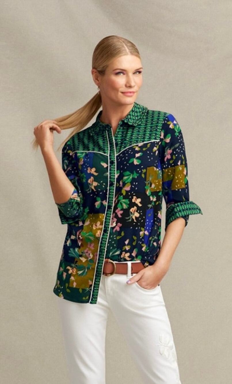 CABI Women's Bronco Patchwork Western Buttondown Blouse Style 5520